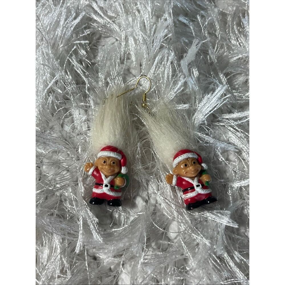 Vintage Christmas Troll White Hair Pierced Earrings by Russ.